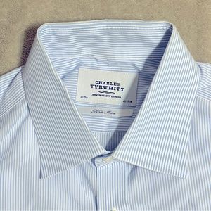 Charles Tyrwhitt Mens Dress Shirt 17 -35 Blue Striped Classic Fit Non Iron